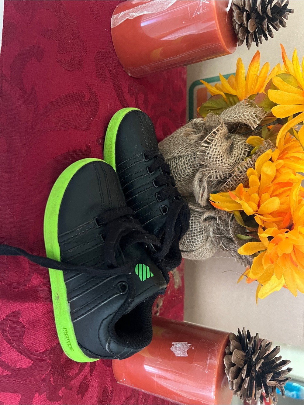 Kids Black Sneakers with Neon Green Sole - Casual Athletic Shoes
